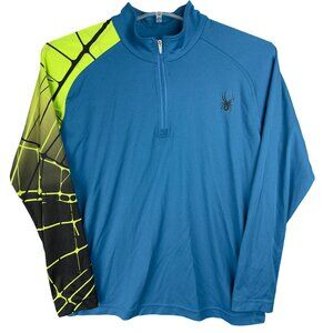Spyder Linear Shirt Kids L Blue & Neon Spider Print Half-Zip Long Sleeves